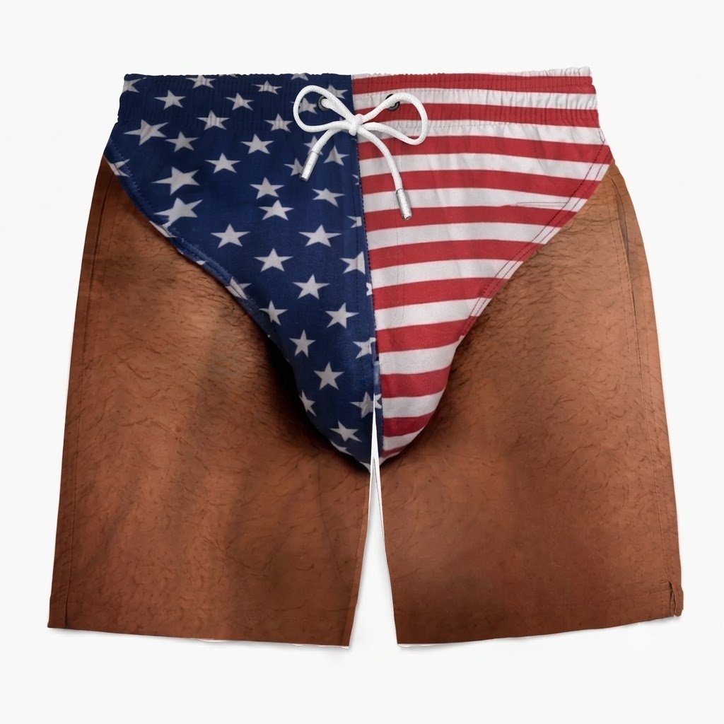 🇺🇸 Funny Patriotic Men’s Swim Trunks – Freedom & Chill Summer Beach Shorts 🏖️😎 - Brown / S