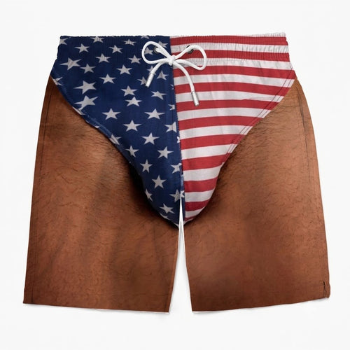 🇺🇸 Funny Patriotic Men’s Swim Trunks – Freedom & Chill Summer Beach Shorts 🏖️😎 - Brown / S