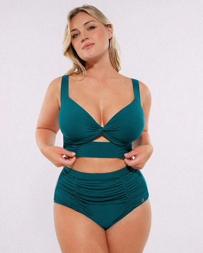 Twist-front bikini top paired with high-waisted shaping swim bottoms
