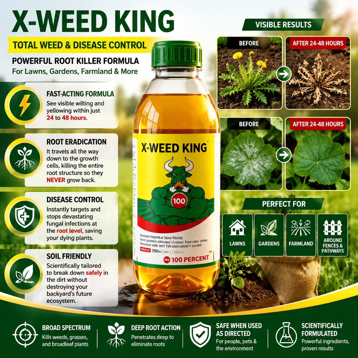 🔥Hot Seller X-WEED KING | Ultimate 2-in-1 Herbicide &amp; Root Rot Control Agent - ⚡Super Fast Delivery⚡ / 100g|Buy 1